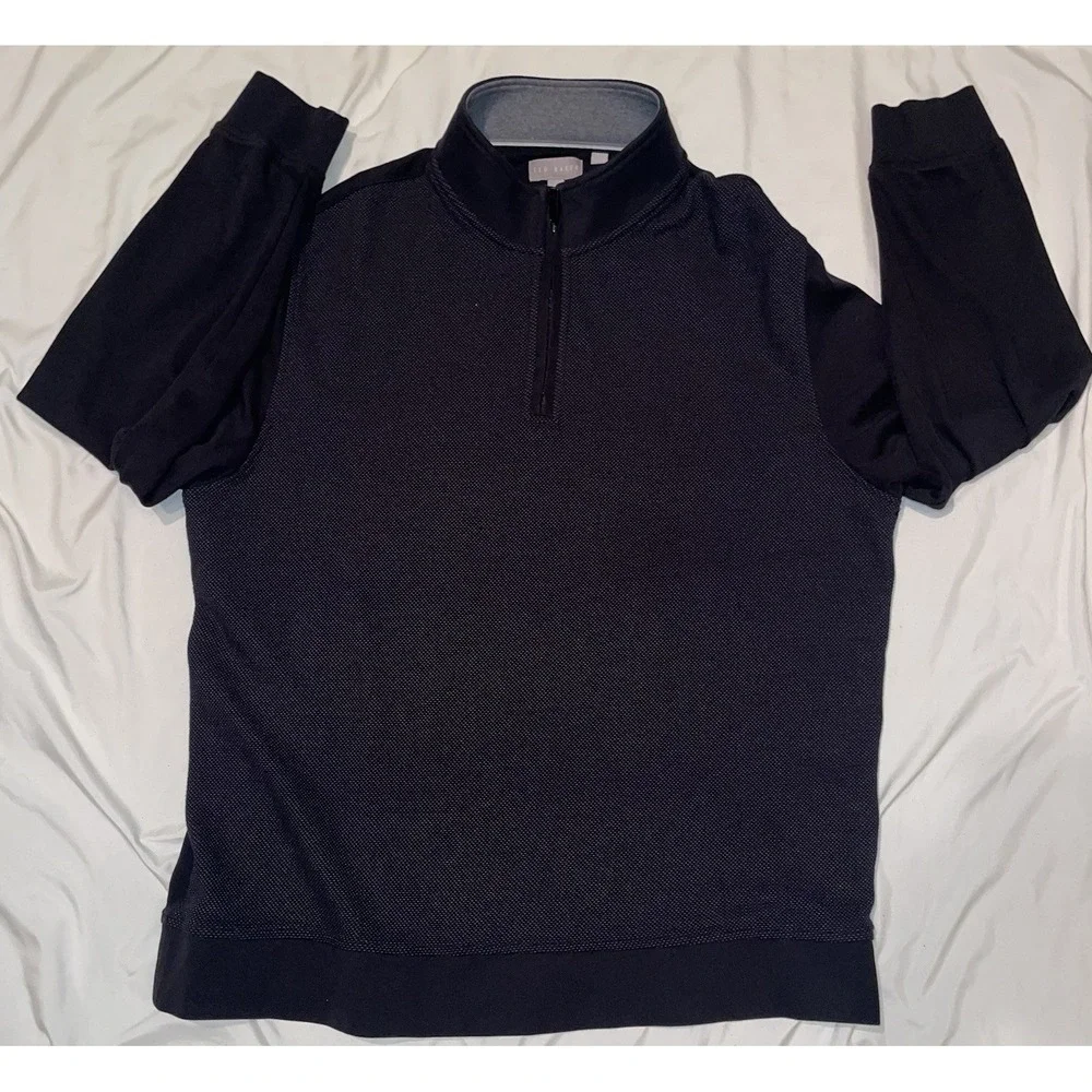 Ted Baker Mens 2XL Black Quarter Zip Textured Long Sleeve Pullover Sweater